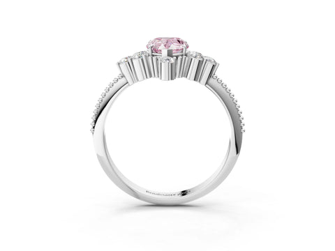 White gold Fancy Pink Pear Cut Brilliant Diamond with Cluster Setting on a Beaded Band and Four-Prong Setting_27