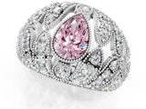 White gold Fancy Pink Pear Cut Brilliant Halo Pave Diamond Milgrain Ring_1
