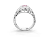 White gold Fancy Pink Pear Cut Brilliant Milgrain Filigree Diamond Ring with Square Prong Setting_3