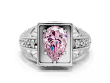 White gold Fancy Pink Pear Cut Brilliant Milgrain Filigree Diamond Ring with Square Prong Setting