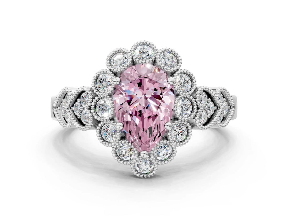 White gold Fancy Pink Pear Cut Brilliant Milgrain Pave Heart Band Solitaire Ring_12