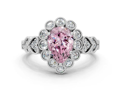 White gold Fancy Pink Pear Cut Brilliant Milgrain Pave Heart Band Solitaire Ring_12
