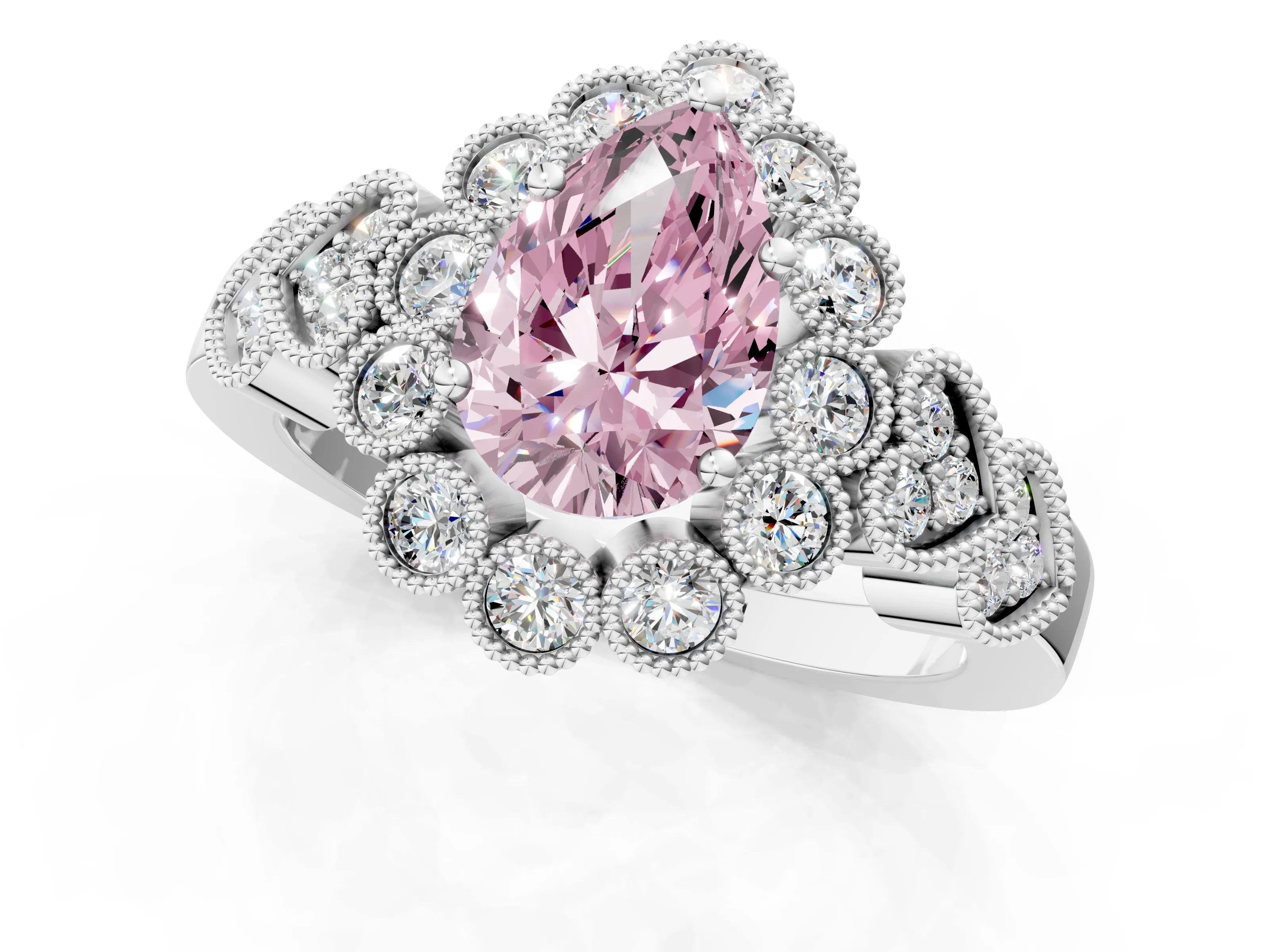 White gold Fancy Pink Pear Cut Brilliant Milgrain Pave Heart Band Solitaire Ring_13