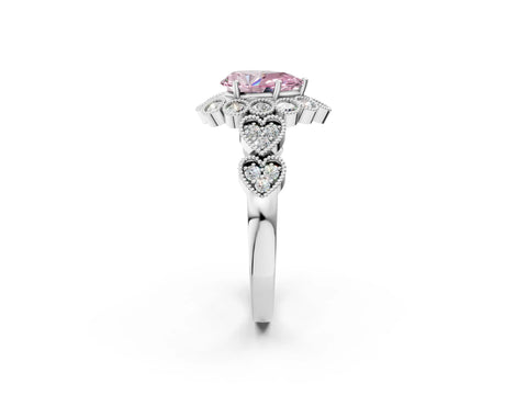 White gold Fancy Pink Pear Cut Brilliant Milgrain Pave Heart Band Solitaire Ring_14