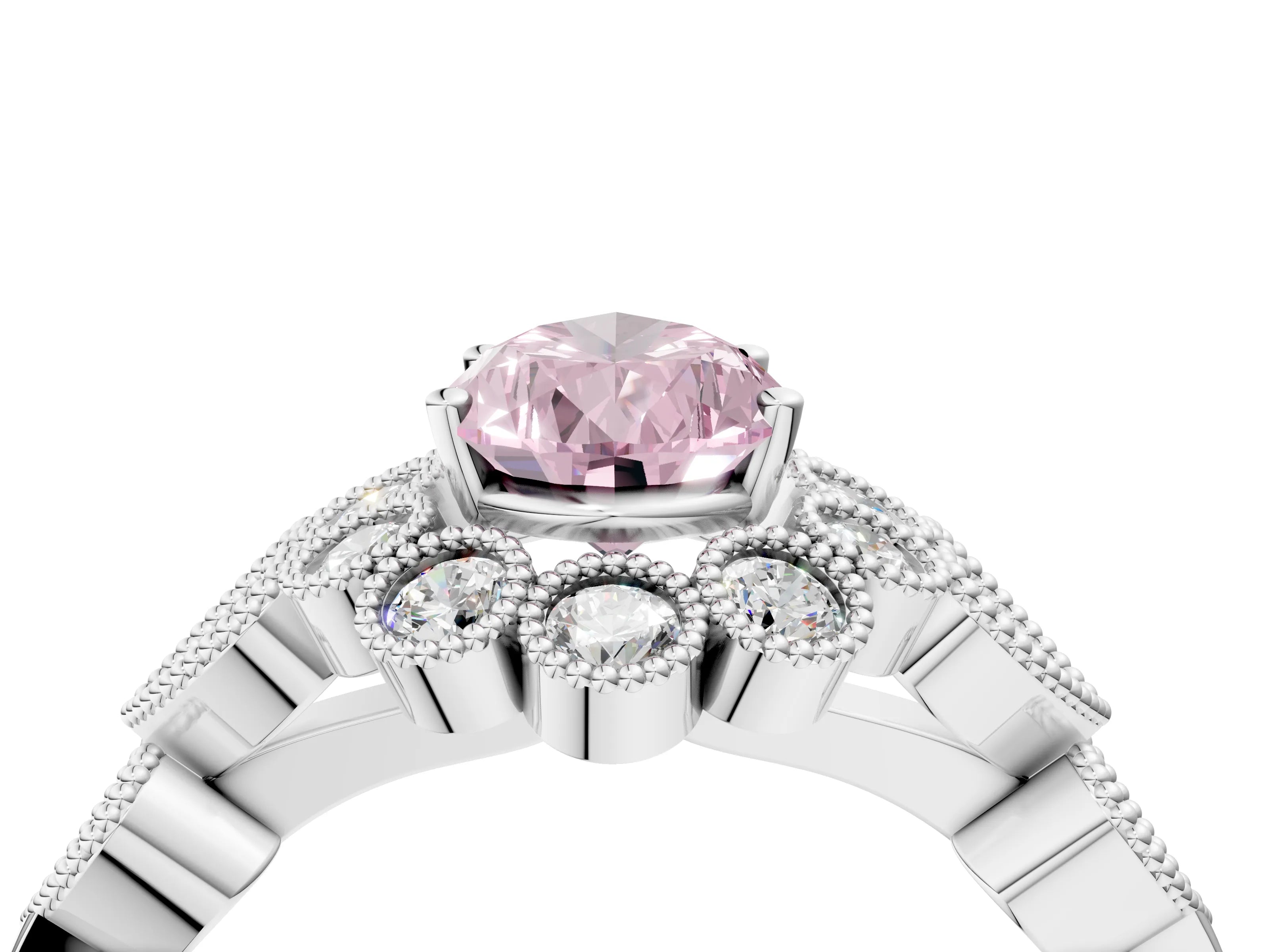 White gold Fancy Pink Pear Cut Brilliant Milgrain Pave Heart Band Solitaire Ring_16