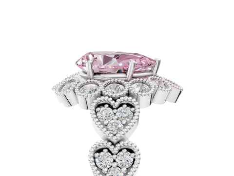 White gold Fancy Pink Pear Cut Brilliant Milgrain Pave Heart Band Solitaire Ring_17