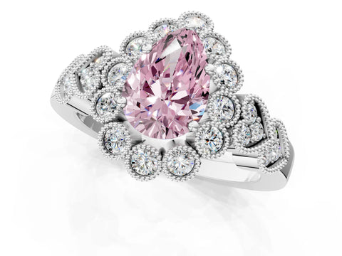 White gold Fancy Pink Pear Cut Brilliant Milgrain Pave Heart Band Solitaire Ring_1