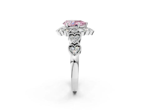 White gold Fancy Pink Pear Cut Brilliant Milgrain Pave Heart Band Solitaire Ring_2