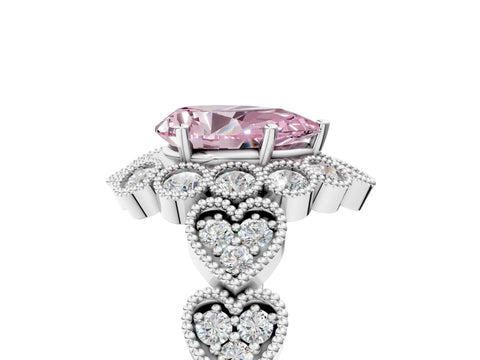 White gold Fancy Pink Pear Cut Brilliant Milgrain Pave Heart Band Solitaire Ring_5