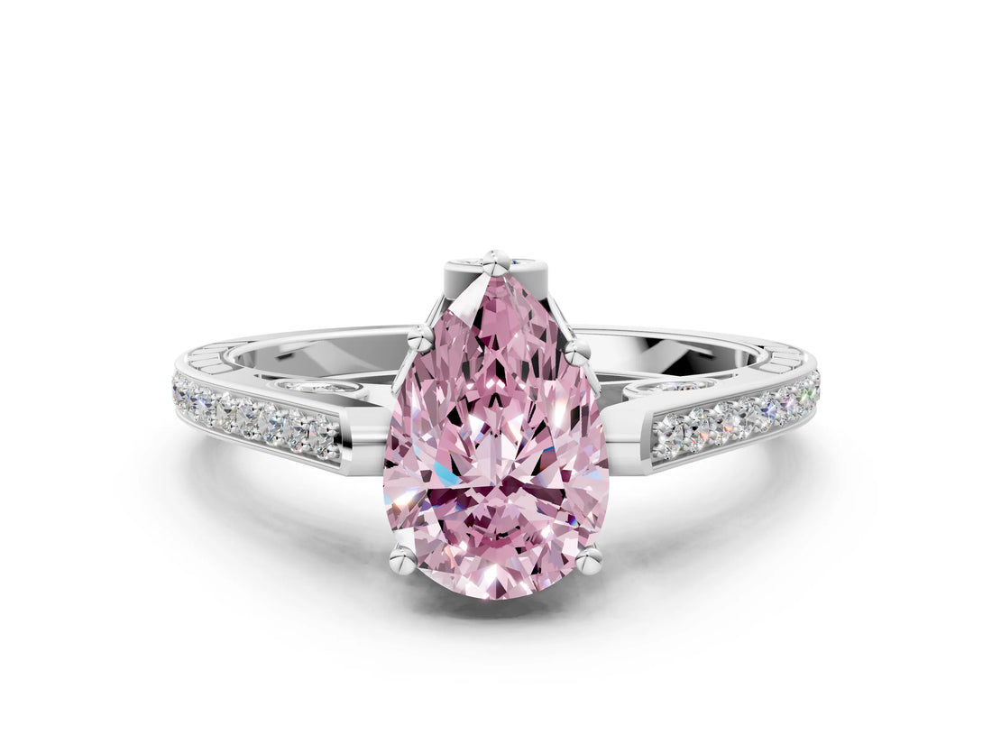 White gold Fancy Pink Pear  Cut Cathedral Pave Diamond Engagement Ring with Six-Prong Setting_33