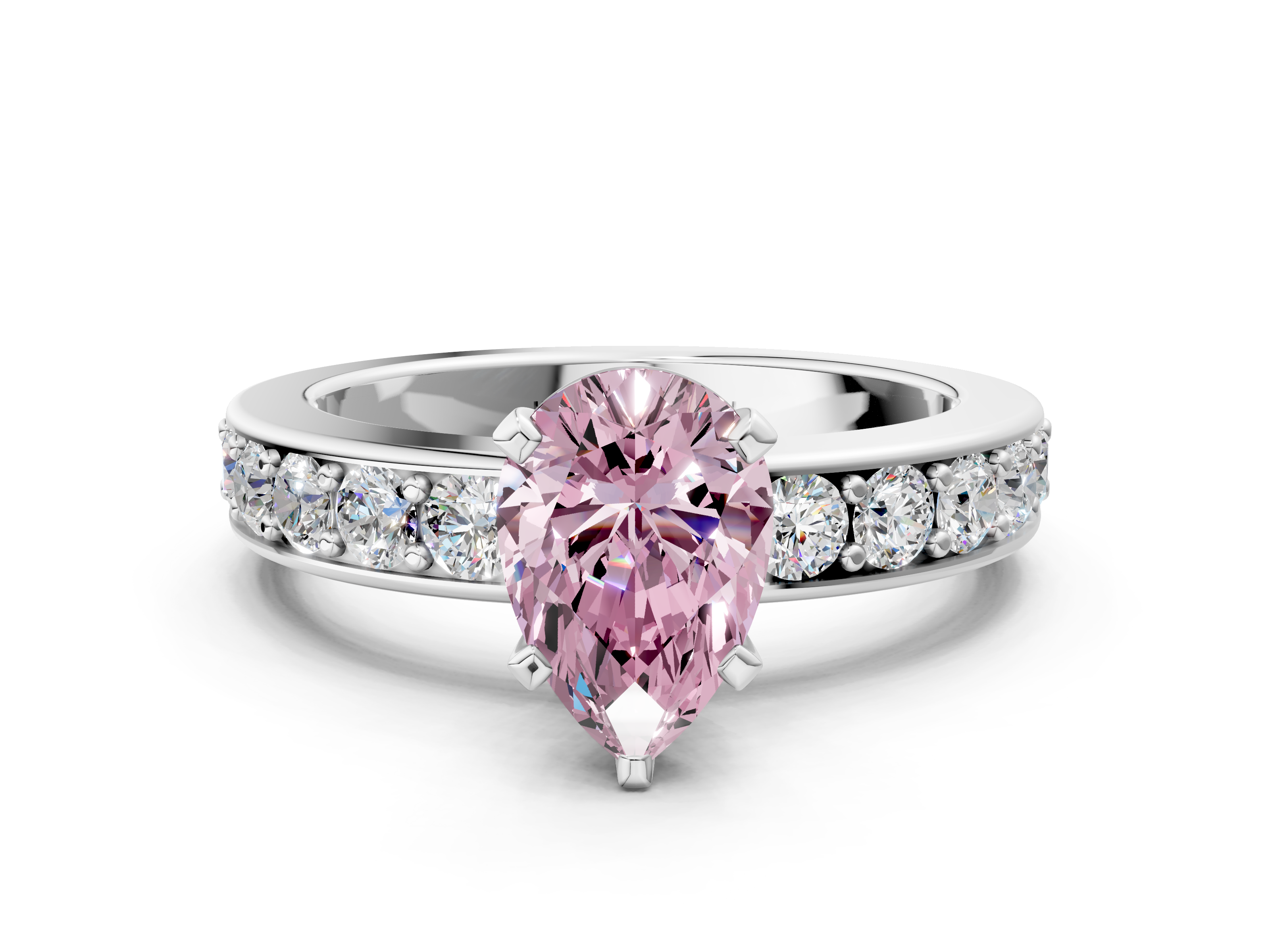 White gold Fancy Pink Pear  Cut Channel Set Diamond Engagement Ring with Four-Prong Setting_249