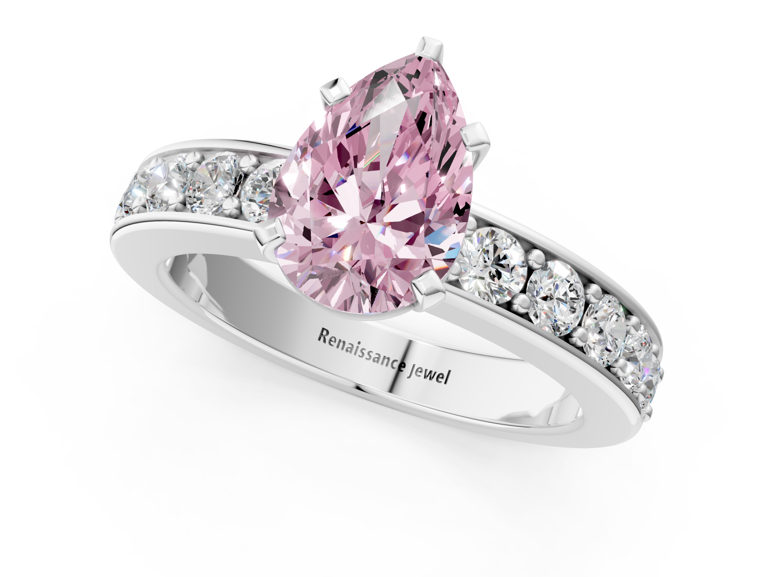 White gold Fancy Pink Pear  Cut Channel Set Diamond Engagement Ring with Four-Prong Setting_250