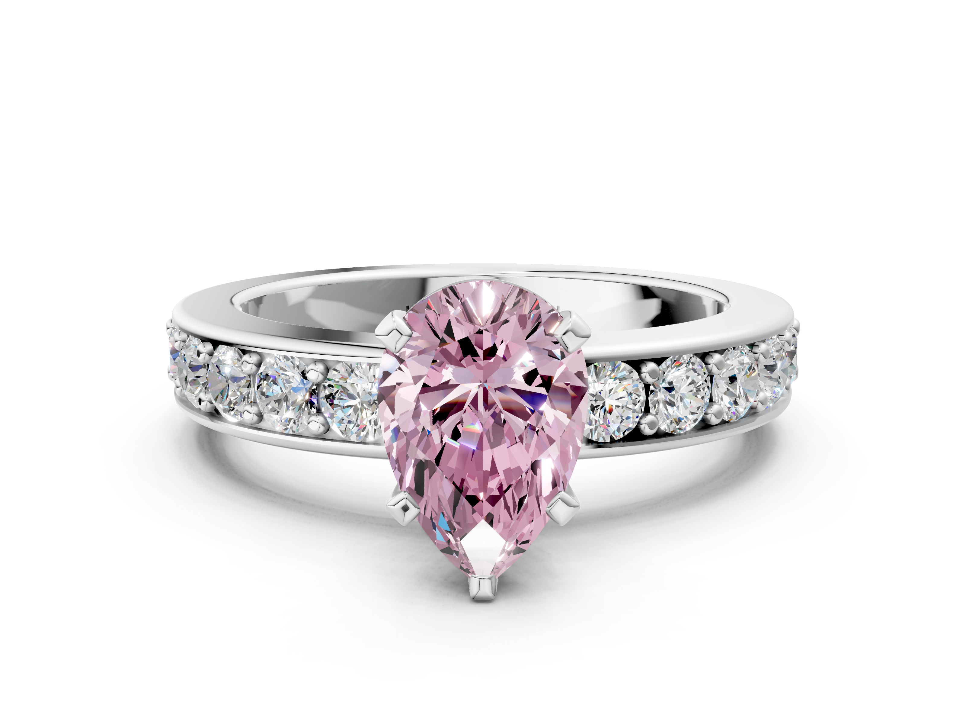 White gold Fancy Pink Pear  Cut Channel Set Diamond Engagement Ring with Four-Prong Setting_266