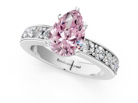 White gold Fancy Pink Pear  Cut Channel Set Diamond Engagement Ring with Four-Prong Setting_267