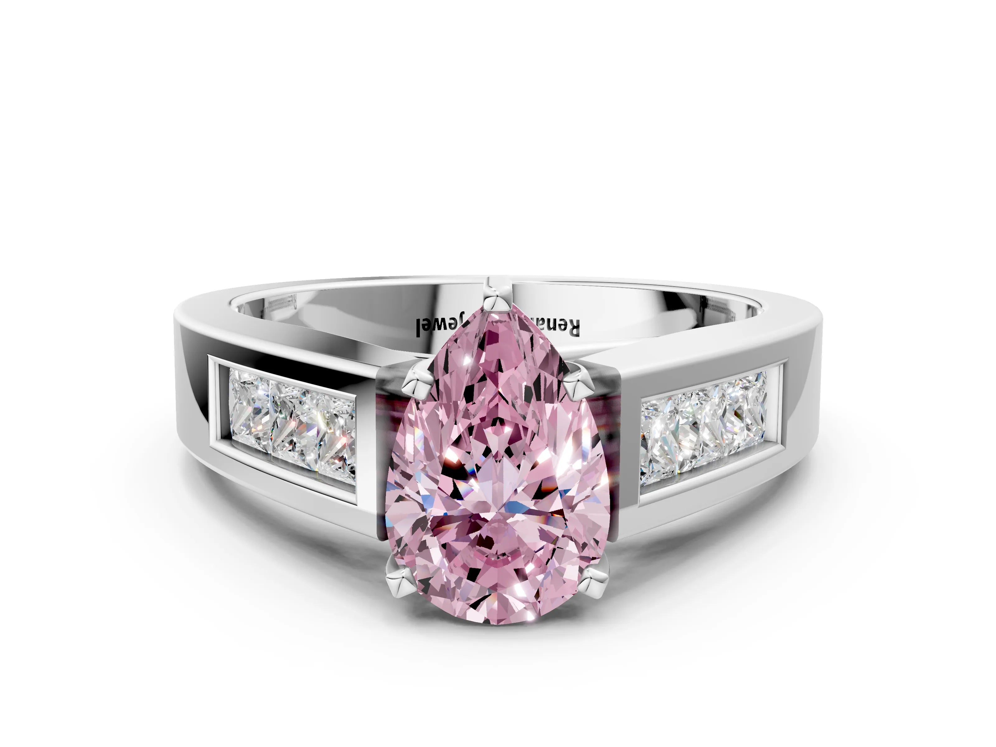 White gold Fancy Pink Pear Cut Cut Channel Set Solitaire Ring with Four-Prong Setting