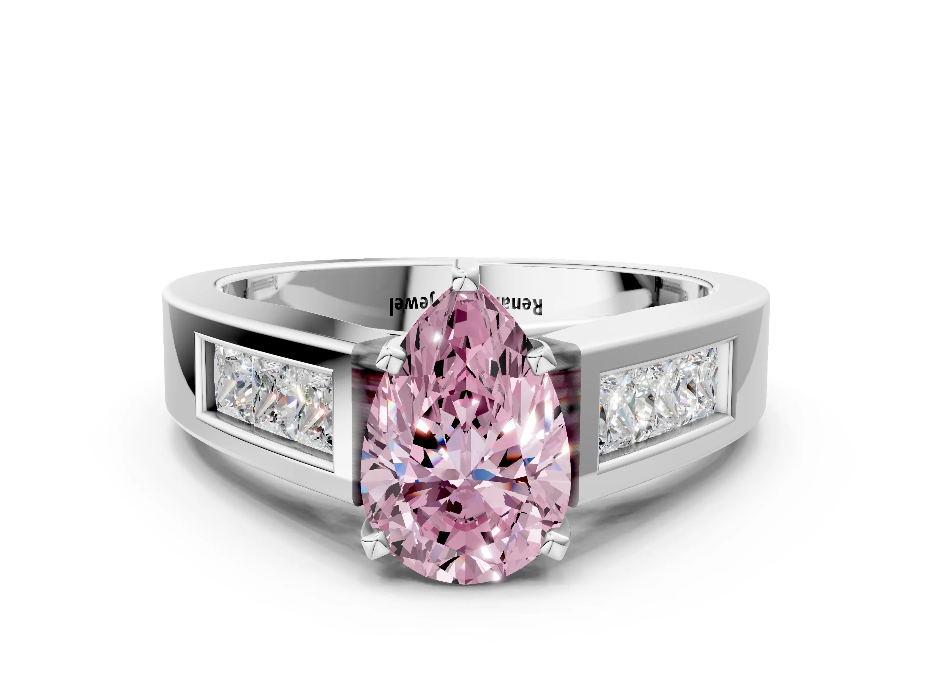 White gold Fancy Pink Pear Cut Cut Channel Set Solitaire Ring with Four-Prong Setting_24