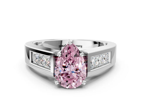 White gold Fancy Pink Pear Cut Cut Channel Set Solitaire Ring with Four-Prong Setting_24