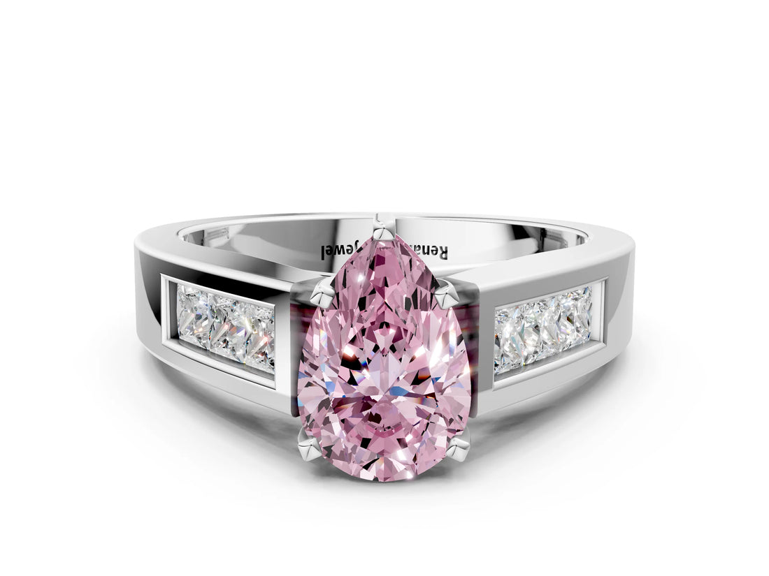White gold Fancy Pink Pear Cut Cut Channel Set Solitaire Ring with Four-Prong Setting_24