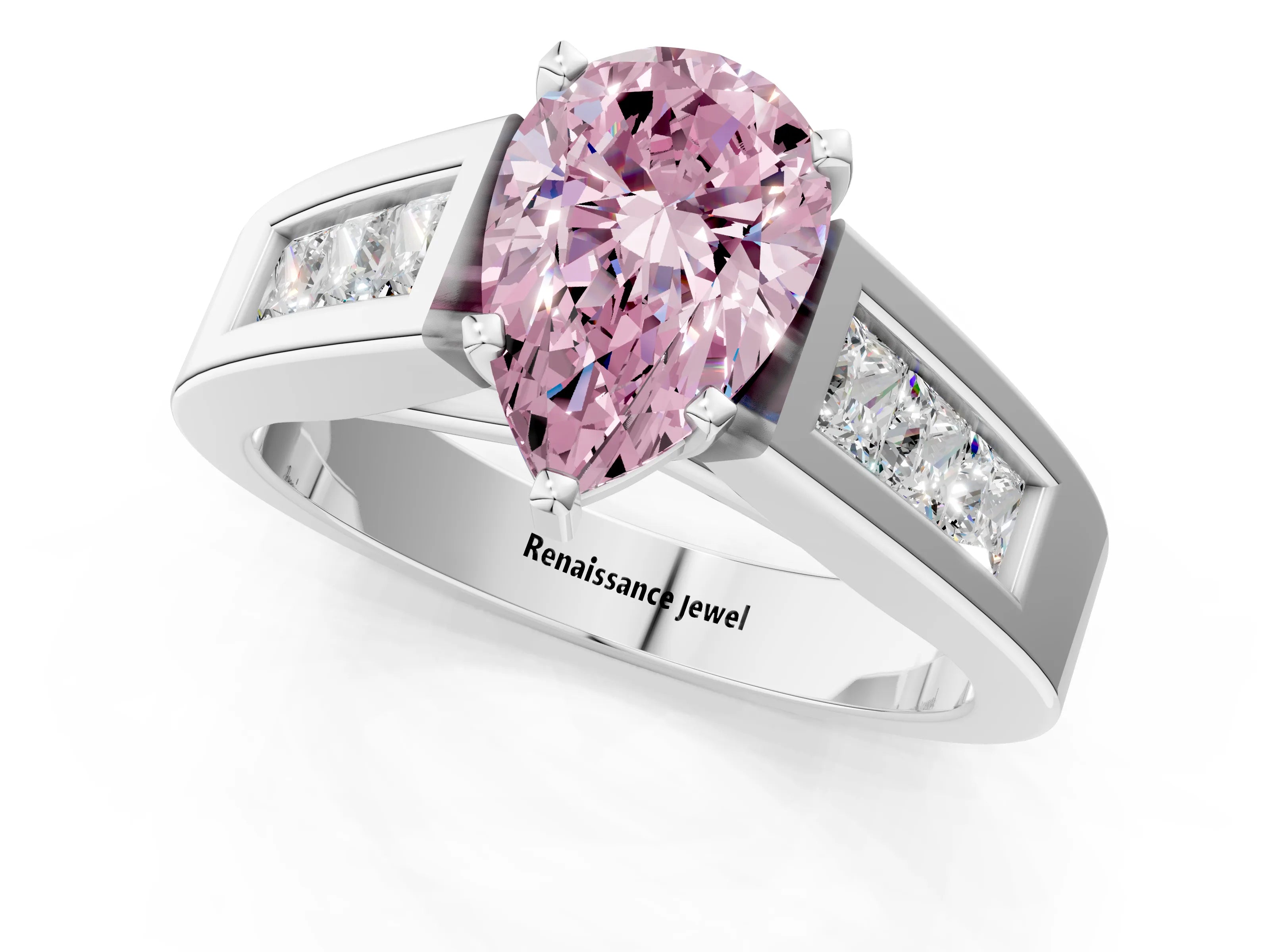 White gold Fancy Pink Pear Cut Cut Channel Set Solitaire Ring with Four-Prong Setting_25
