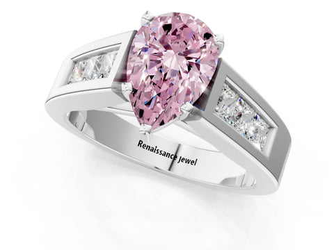 White gold Fancy Pink Pear Cut Cut Channel Set Solitaire Ring with Four-Prong Setting_25