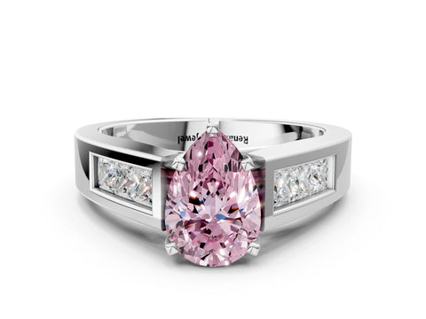White gold Fancy Pink Pear Cut Cut Channel Set Solitaire Ring with Four-Prong Setting