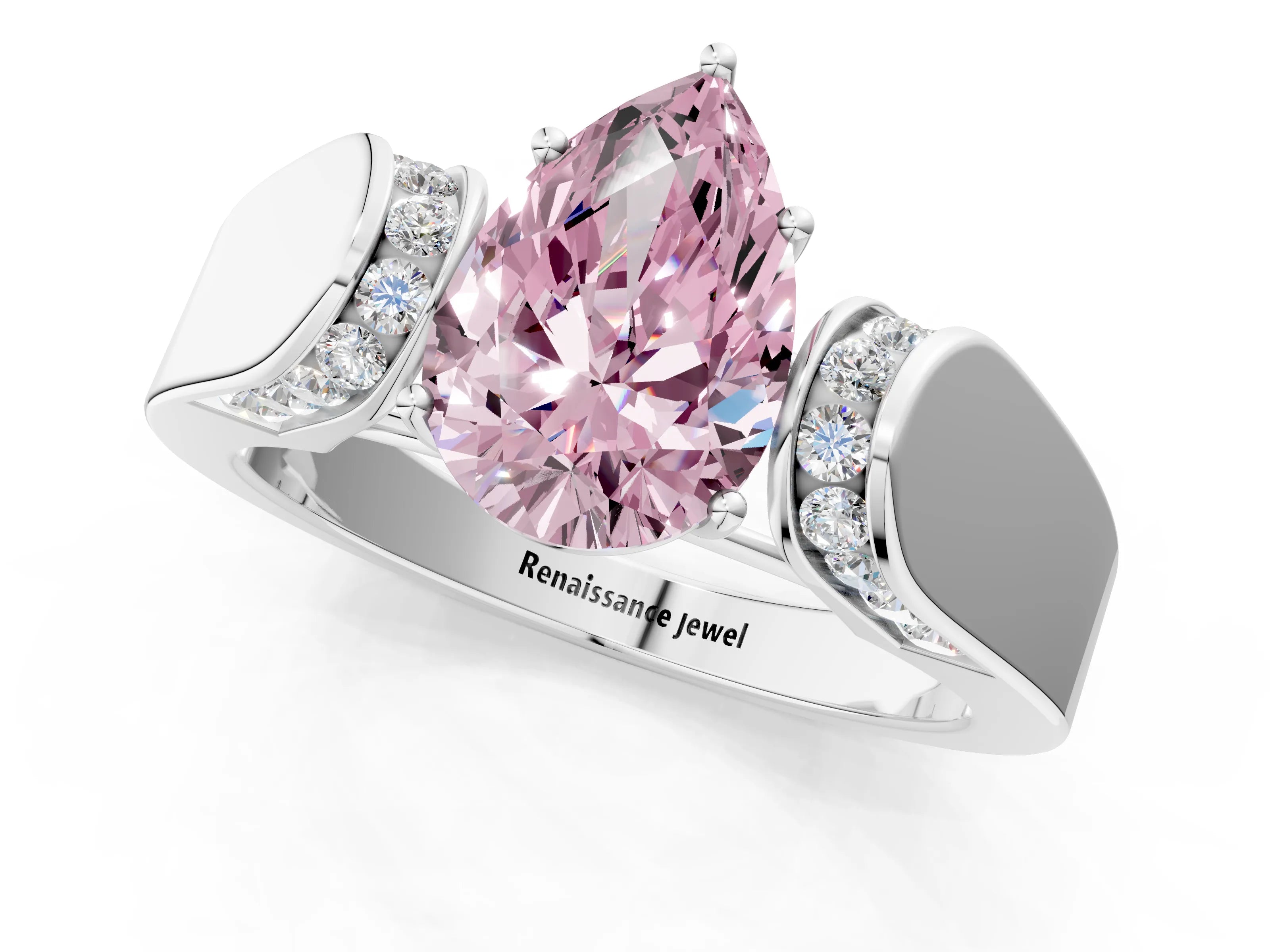 White gold Fancy Pink Pear Cut Cut Diamond Channel Set Solitaire Ring with Four-Prong Setting_118
