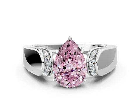 White gold Fancy Pink Pear Cut Cut Diamond Channel Set Solitaire Ring with Four-Prong Setting_129