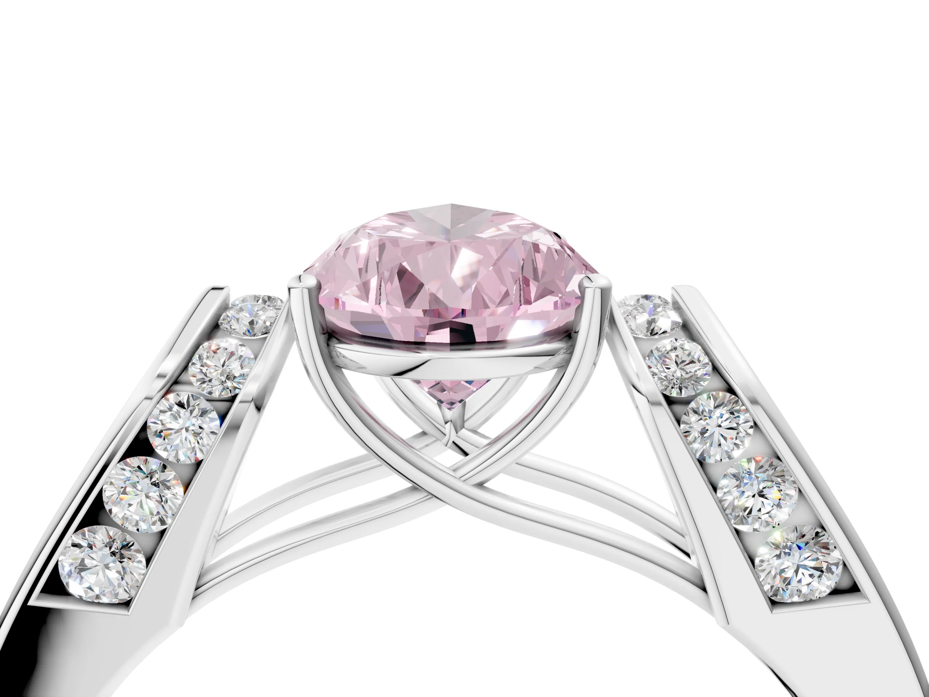White gold Fancy Pink Pear Cut Cut Diamond Channel Set Solitaire Ring with Four-Prong Setting_133