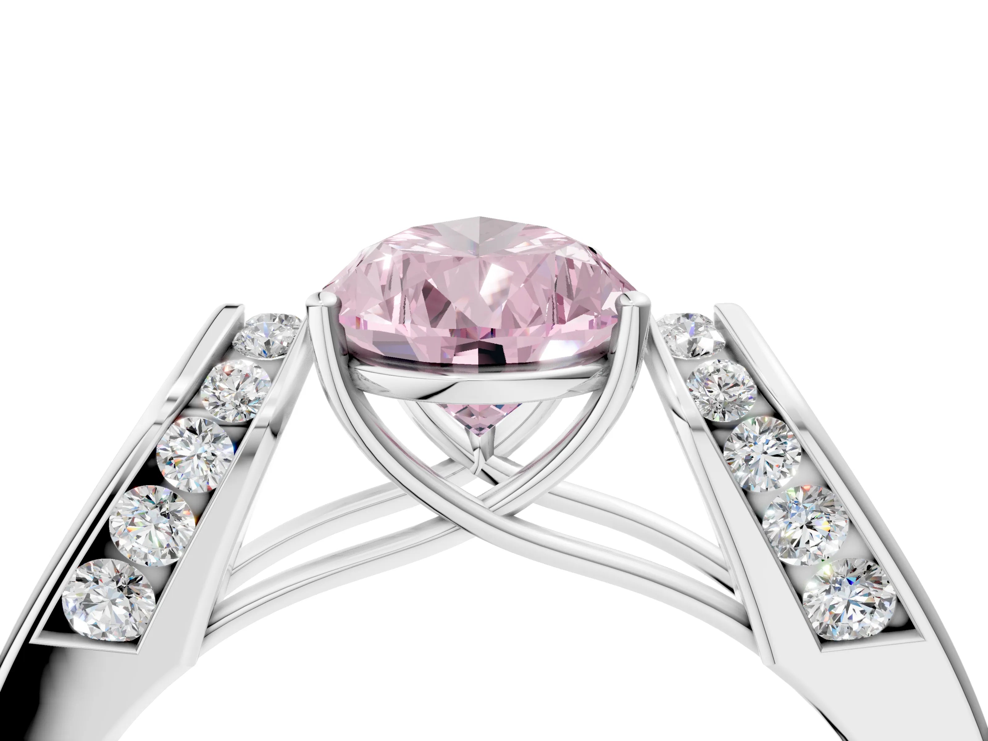 White gold Fancy Pink Pear Cut Cut Diamond Channel Set Solitaire Ring with Four-Prong Setting_148