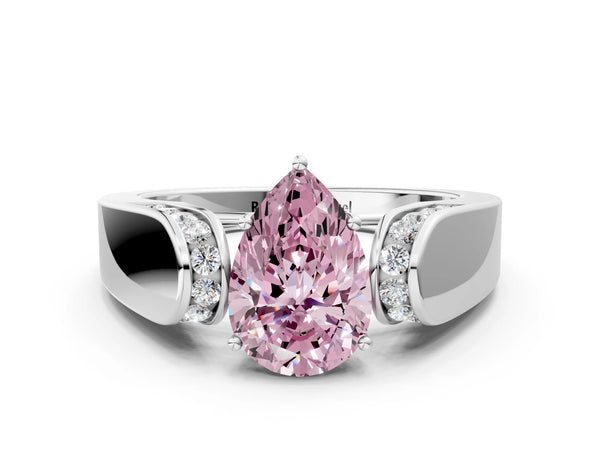 Platinum Pear-Shaped Channel Set Engagement Ring Setting for Fancy Pink Center with Wide Band