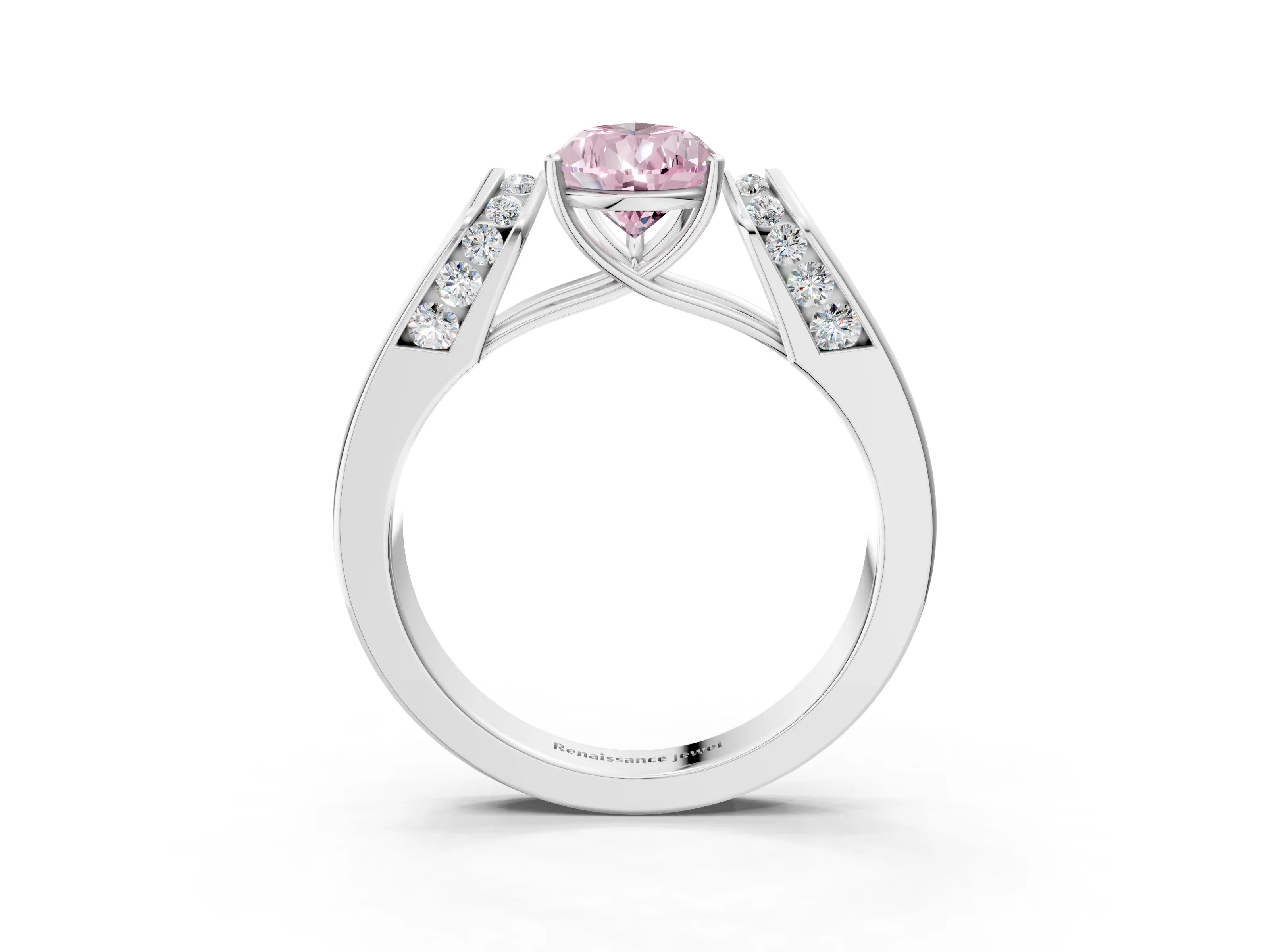 White gold Fancy Pink Pear Cut Cut Diamond Channel Set Solitaire Ring with Four-Prong Setting_159