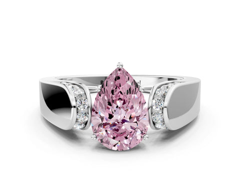 White gold Fancy Pink Pear Cut Cut Diamond Channel Set Solitaire Ring with Four-Prong Setting