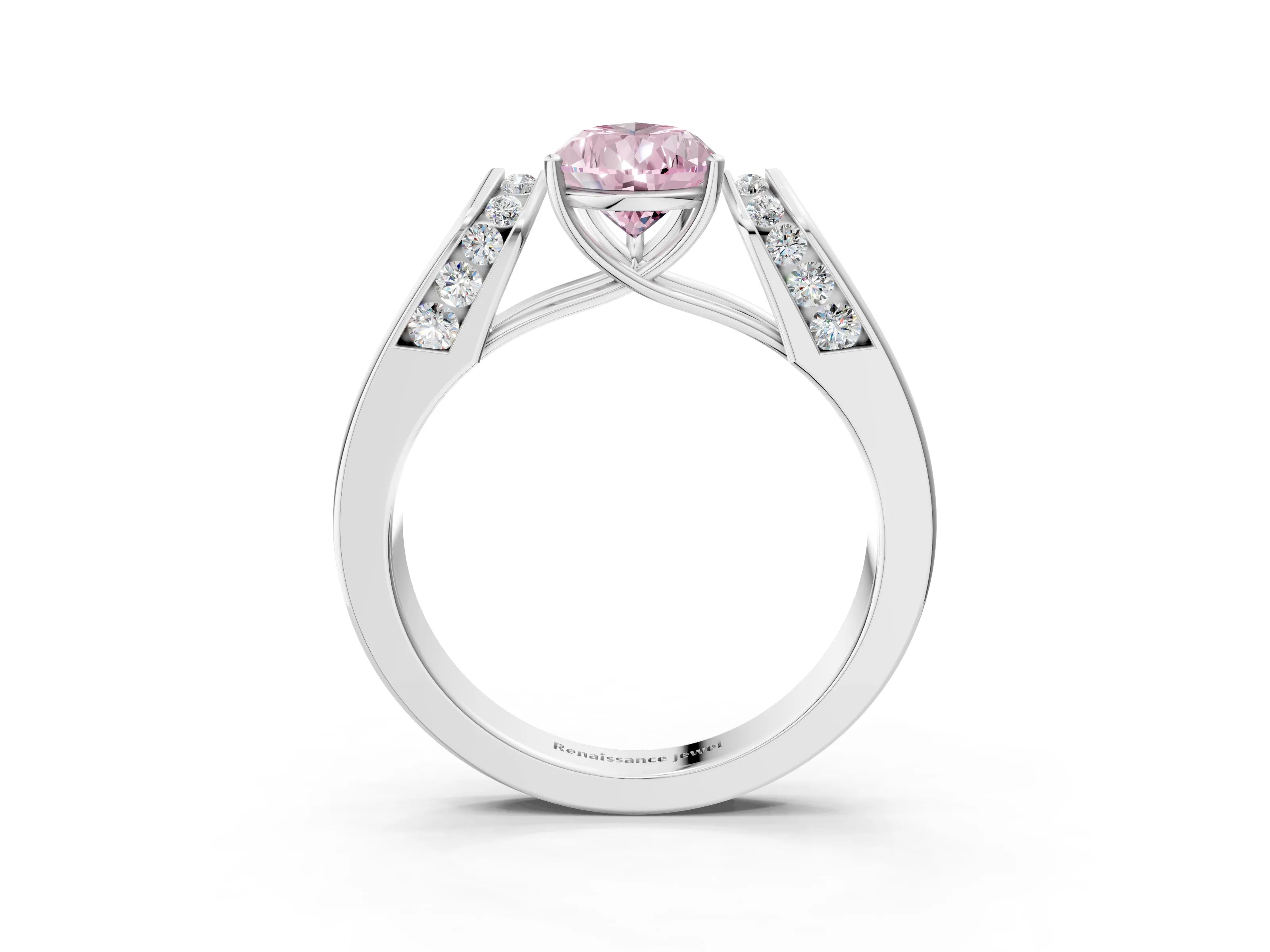 White gold Fancy Pink Pear Cut Cut Diamond Channel Set Solitaire Ring with Four-Prong Setting_3