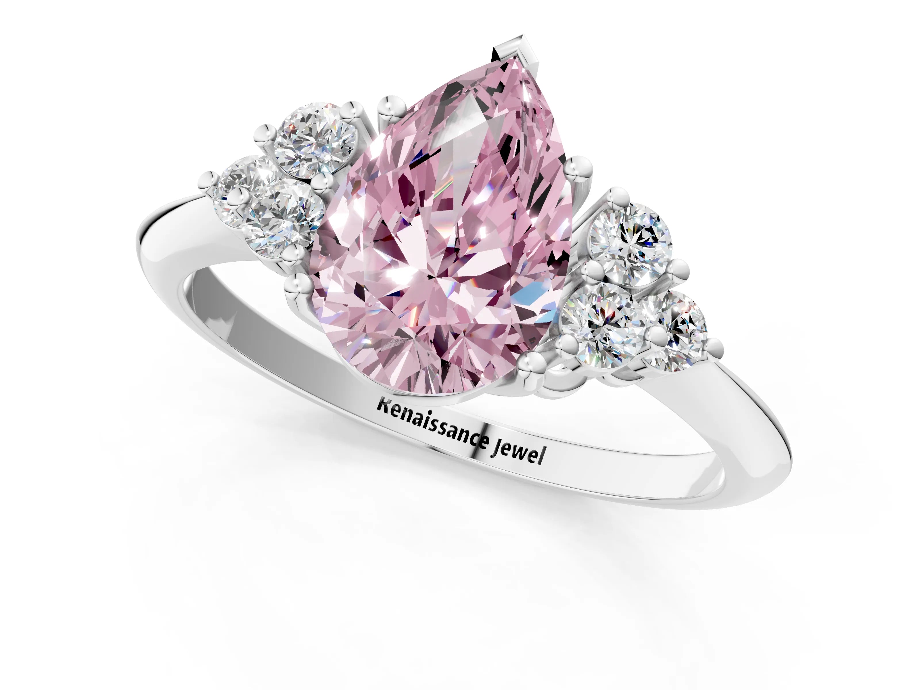 White gold Fancy Pink Pear Cut Cut Diamond Cluster Ring with Solitaire Band and Four-Prong Setting_13