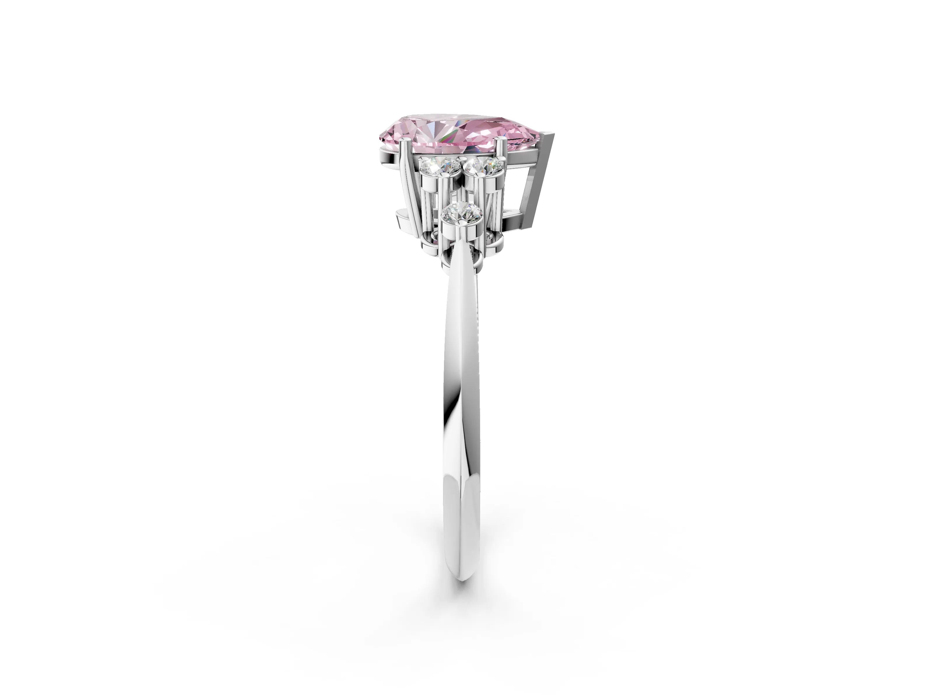White gold Fancy Pink Pear Cut Cut Diamond Cluster Ring with Solitaire Band and Four-Prong Setting_14