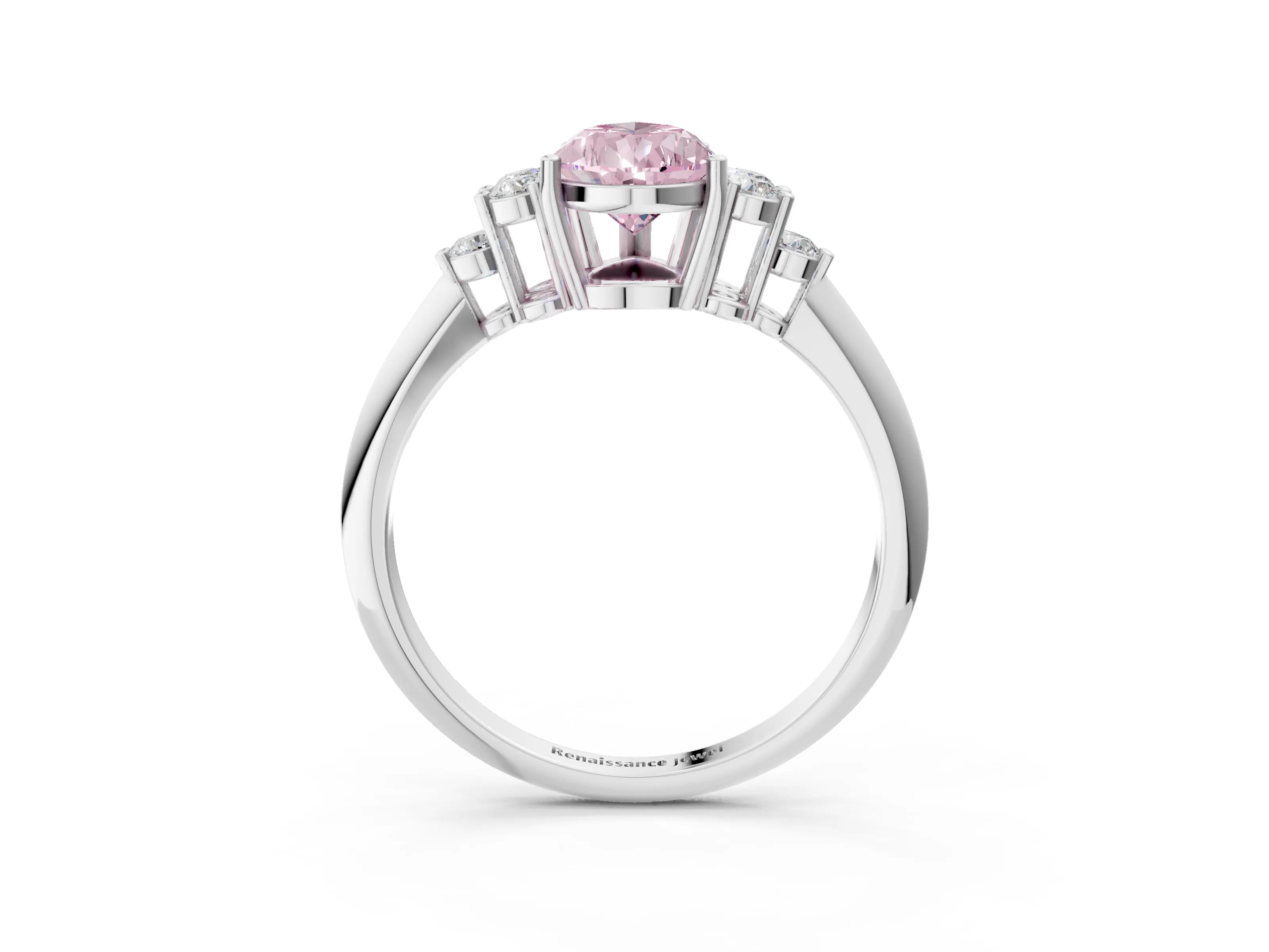 White gold Fancy Pink Pear Cut Cut Diamond Cluster Ring with Solitaire Band and Four-Prong Setting_15