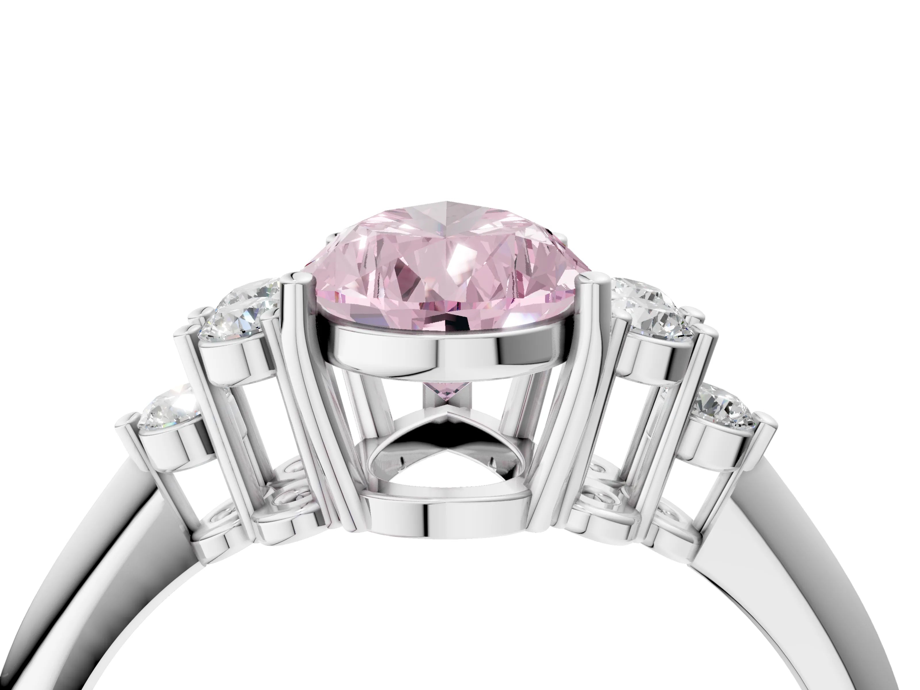 White gold Fancy Pink Pear Cut Cut Diamond Cluster Ring with Solitaire Band and Four-Prong Setting_16