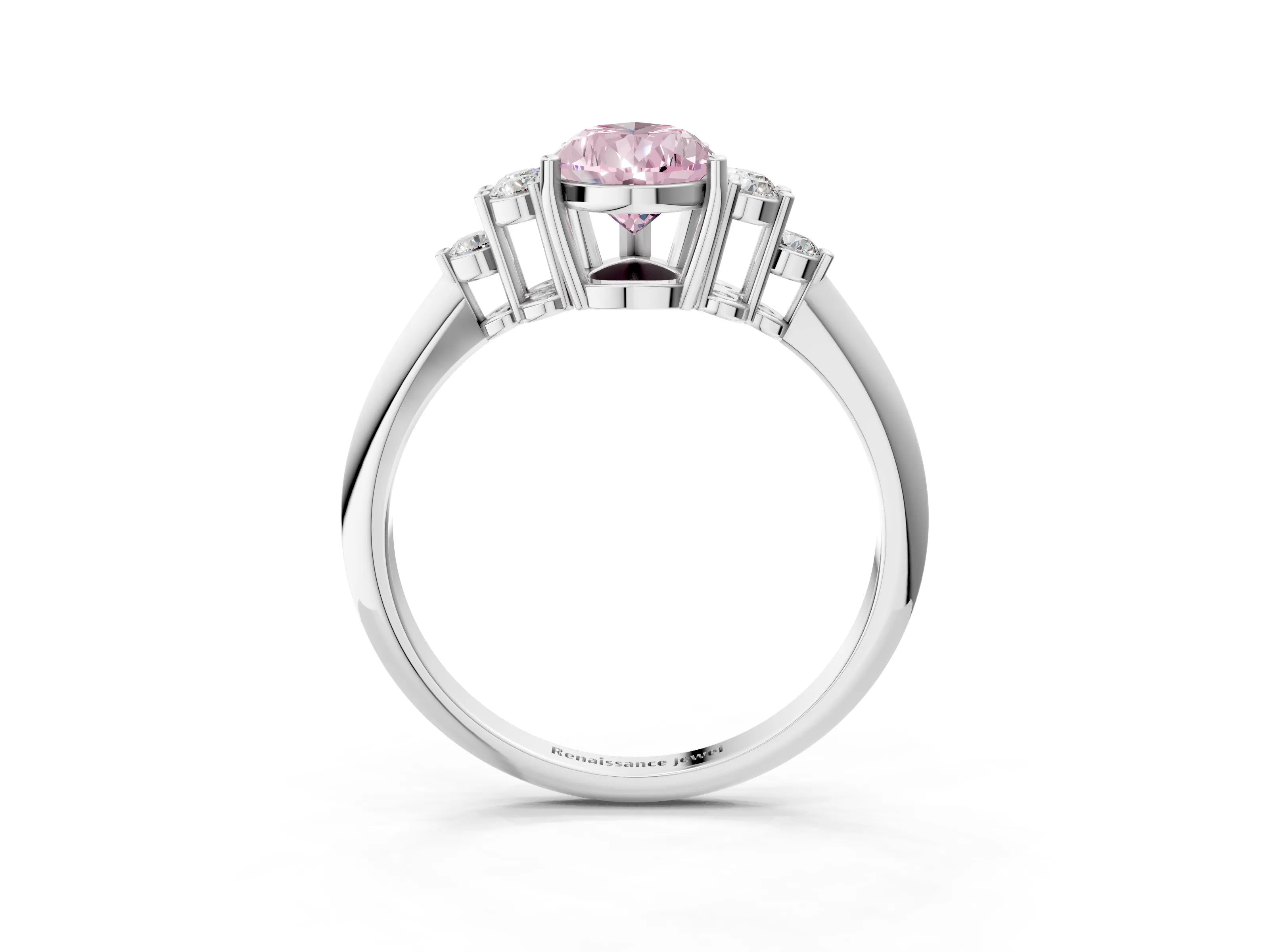White gold Fancy Pink Pear Cut Cut Diamond Cluster Ring with Solitaire Band and Four-Prong Setting_16