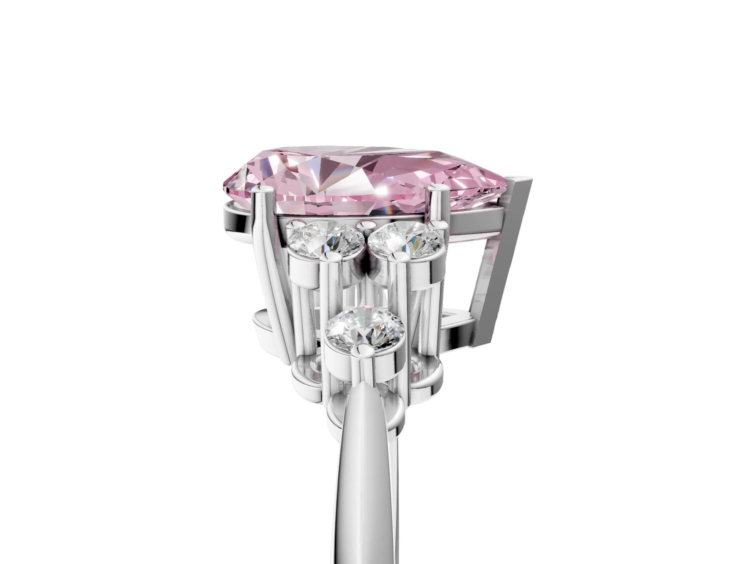 White gold Fancy Pink Pear Cut Cut Diamond Cluster Ring with Solitaire Band and Four-Prong Setting_17