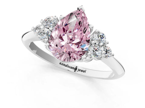 White gold Fancy Pink Pear Cut Cut Diamond Cluster Ring with Solitaire Band and Four-Prong Setting_49
