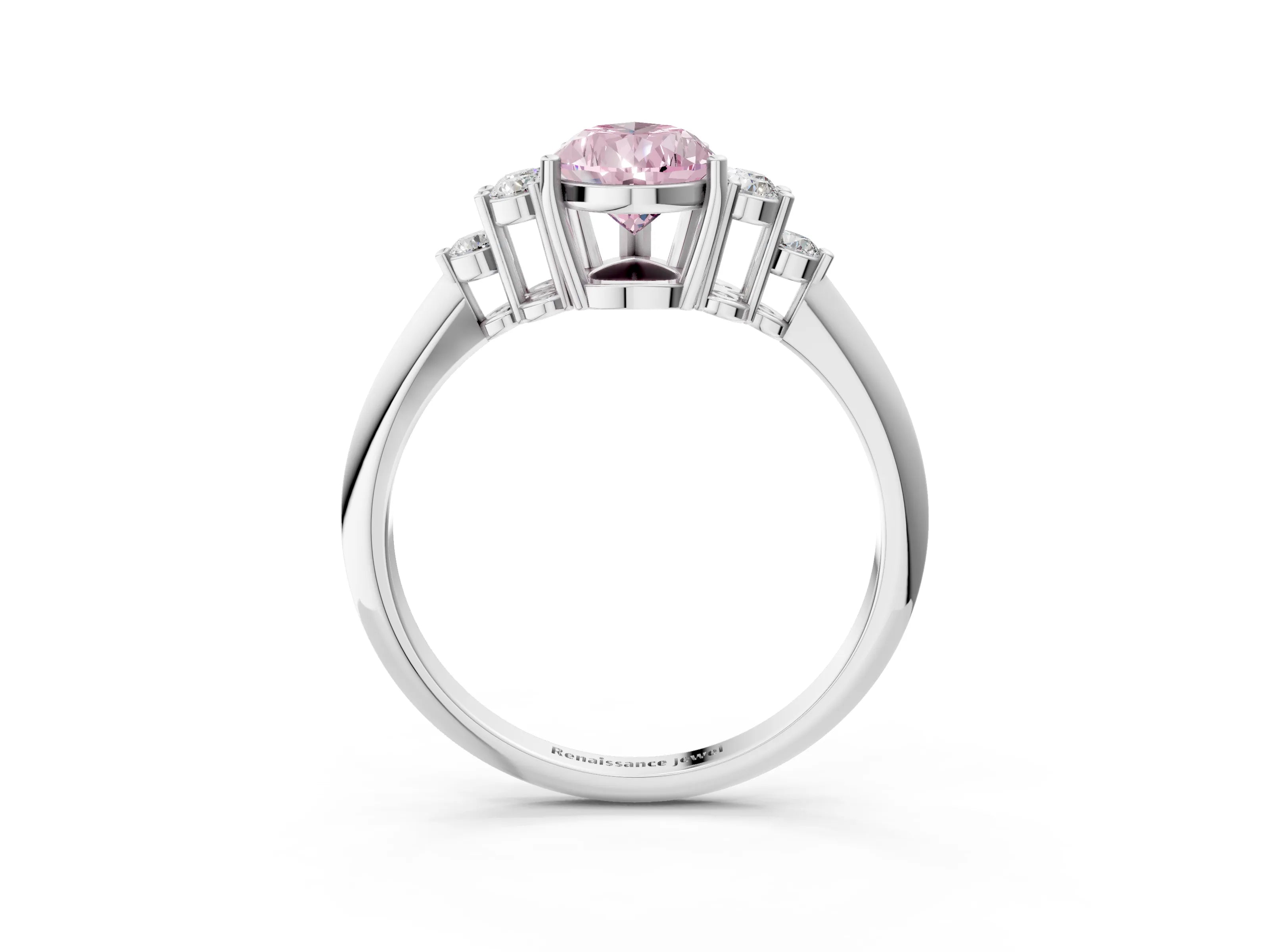 White gold Fancy Pink Pear Cut Cut Diamond Cluster Ring with Solitaire Band and Four-Prong Setting_51