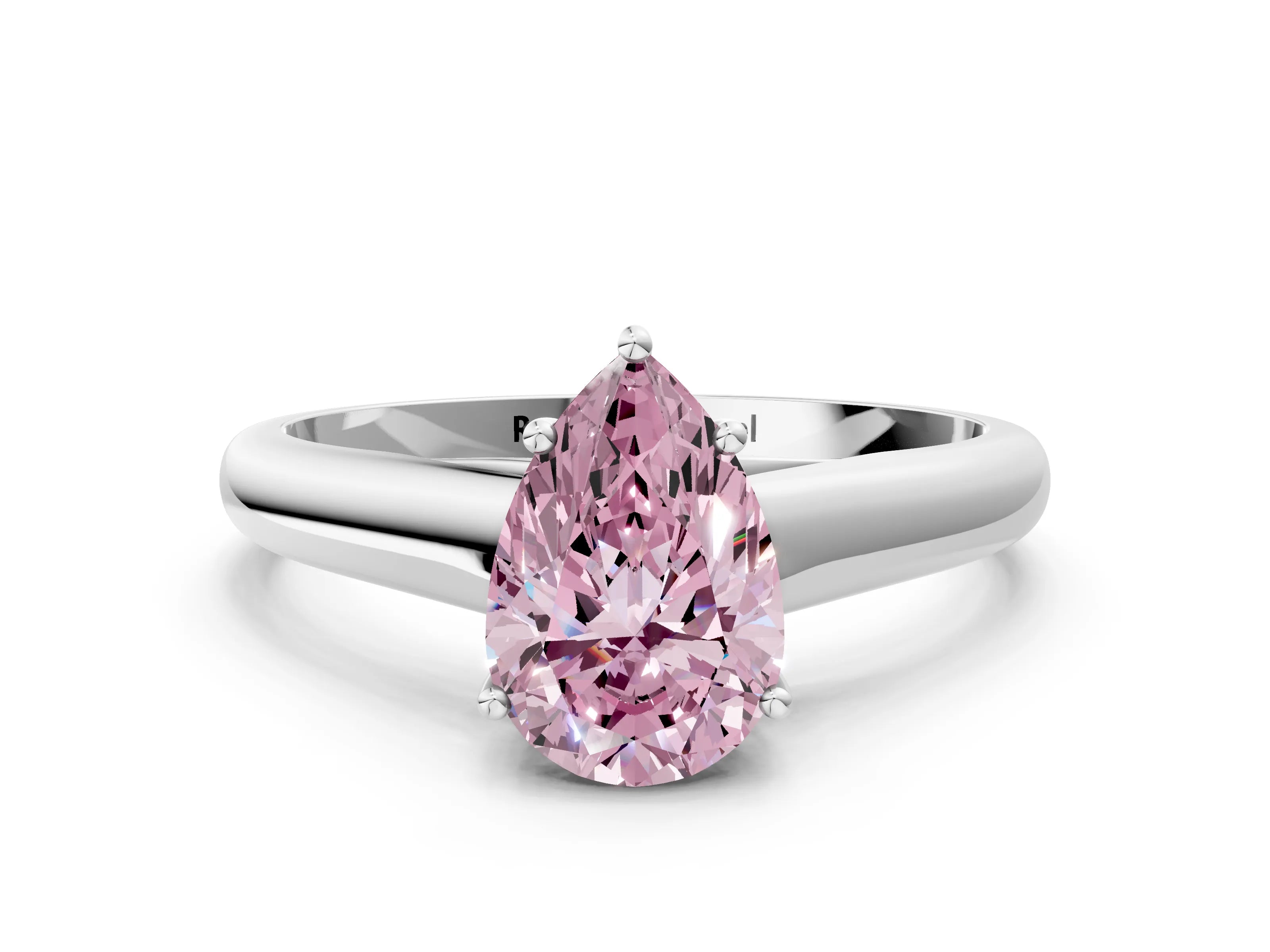 White gold Fancy Pink Pear Cut Cut Diamond Solitaire Engagement Ring with Tapered Plain Band and Four-Prong Setting_12