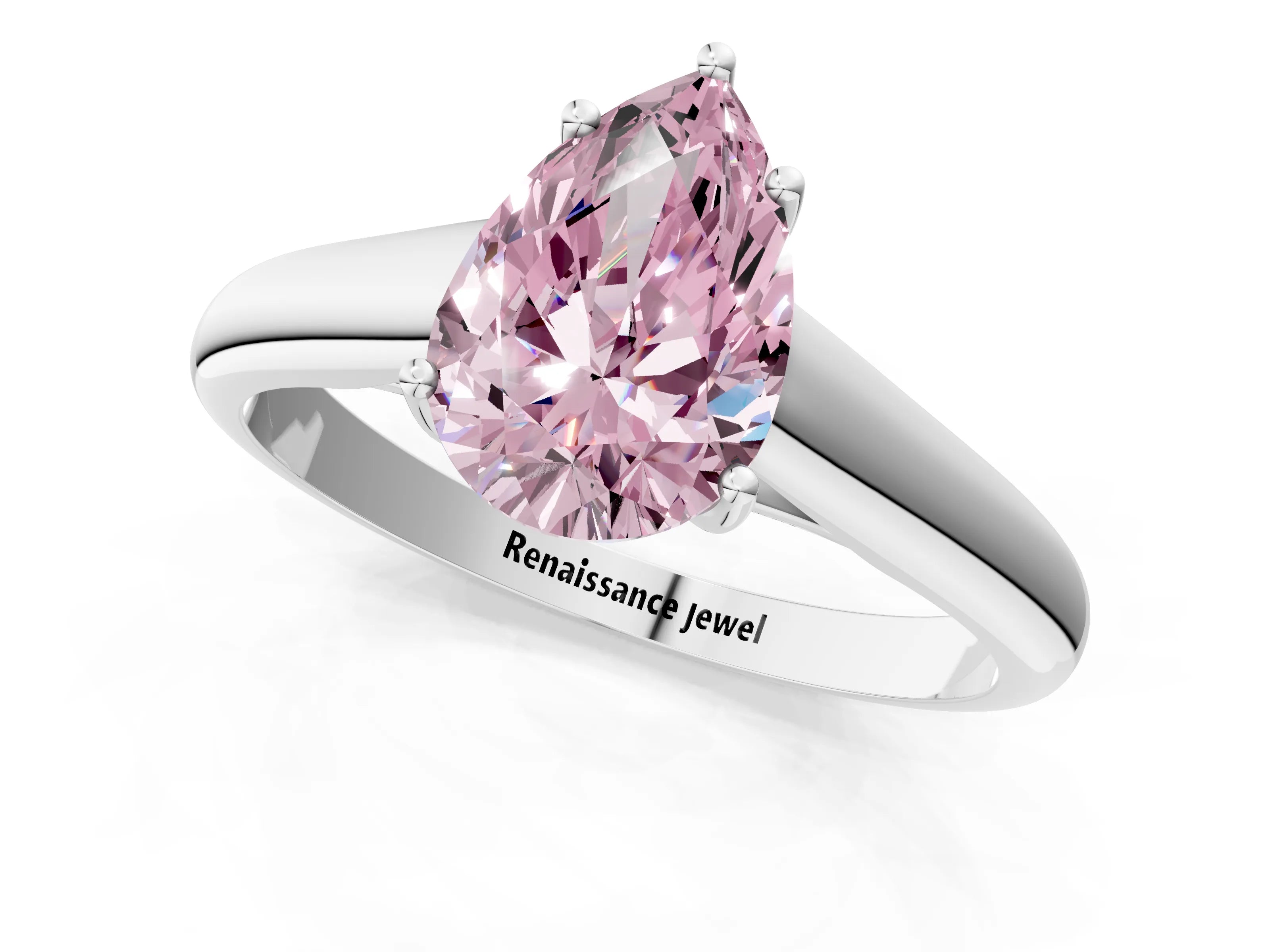 White gold Fancy Pink Pear Cut Cut Diamond Solitaire Engagement Ring with Tapered Plain Band and Four-Prong Setting_13