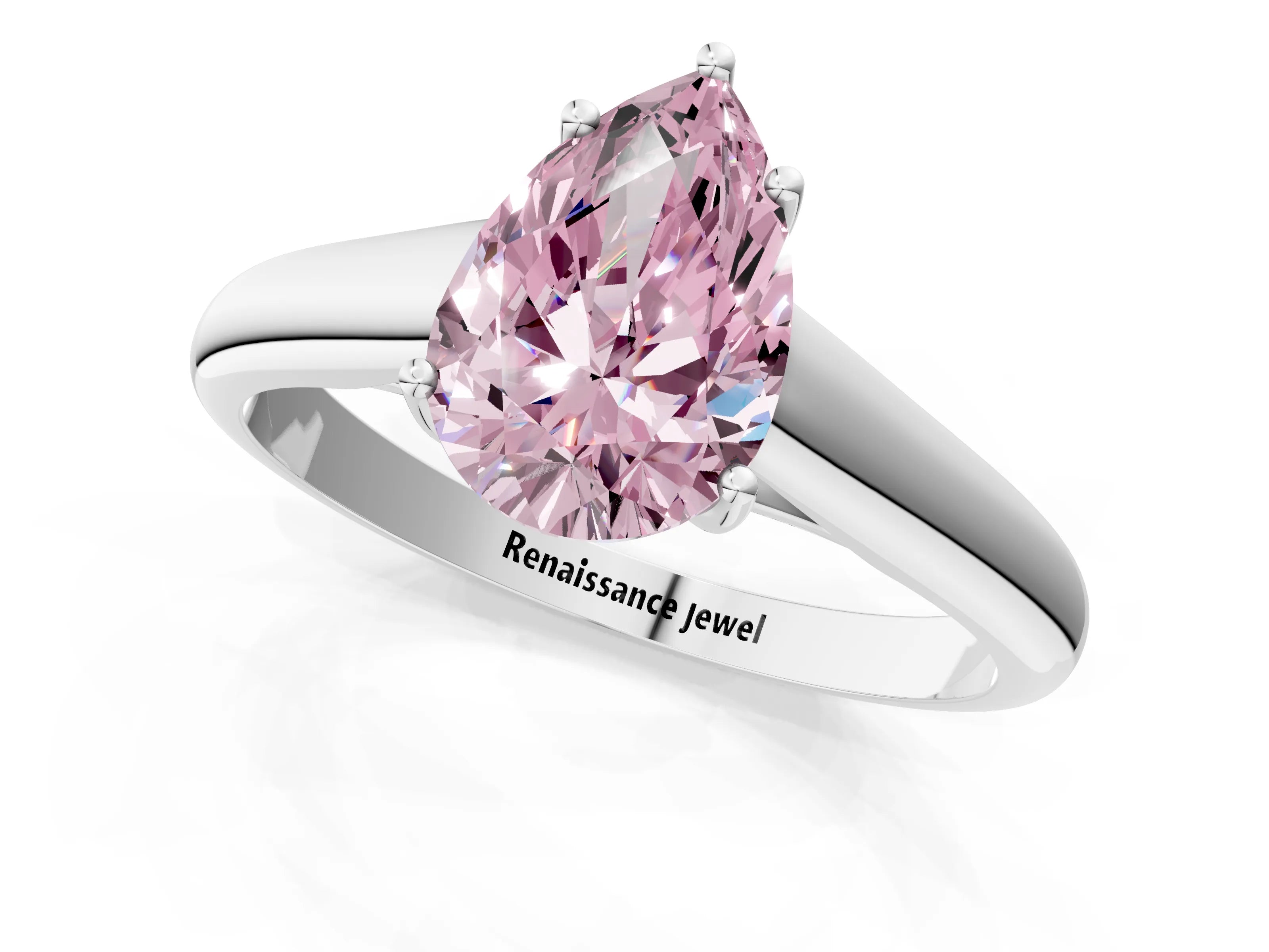 White gold Fancy Pink Pear Cut Cut Diamond Solitaire Engagement Ring with Tapered Plain Band and Four-Prong Setting_1