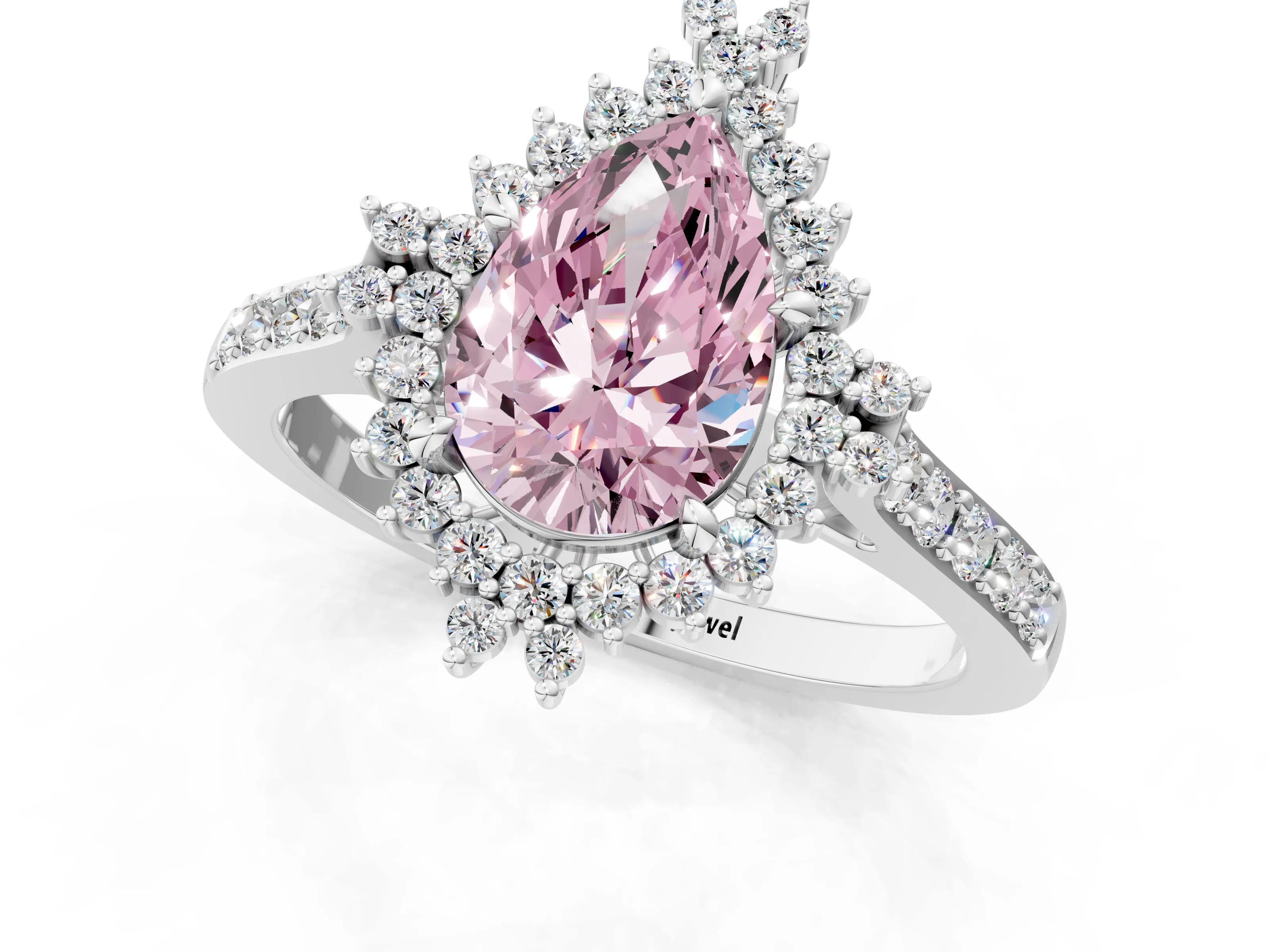 White gold Fancy Pink Pear Cut Cut Diamond Sunburst Halo Engagement Ring with Pavé Band_1