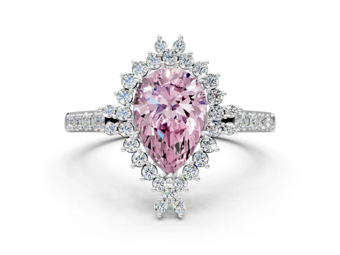 White gold Fancy Pink Pear Cut Cut Diamond Sunburst Halo Engagement Ring with Pavé Band_12
