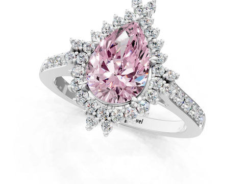 White gold Fancy Pink Pear Cut Cut Diamond Sunburst Halo Engagement Ring with Pavé Band_13