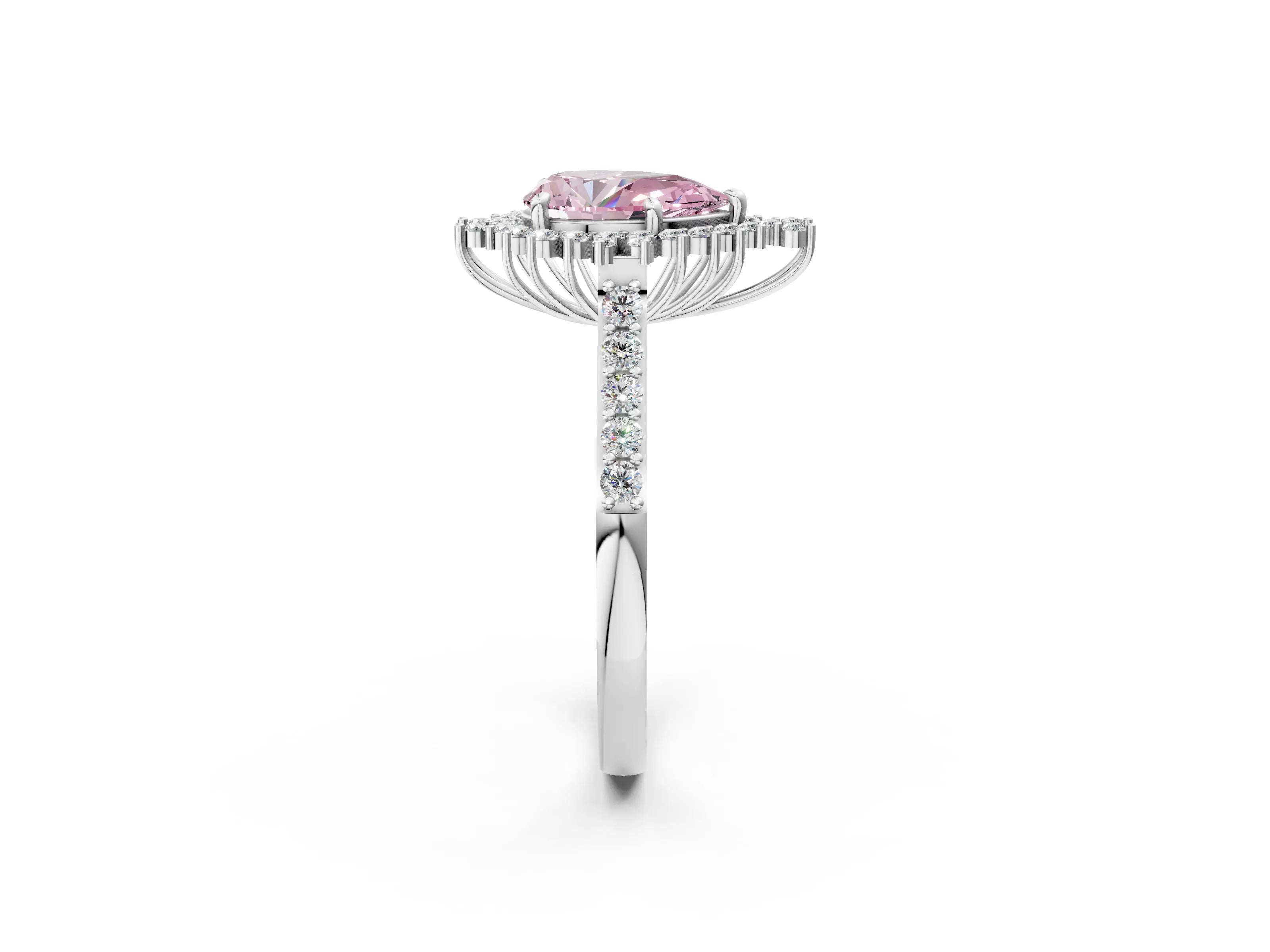 White gold Fancy Pink Pear Cut Cut Diamond Sunburst Halo Engagement Ring with Pavé Band_14