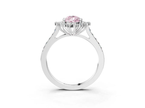 White gold Fancy Pink Pear Cut Cut Diamond Sunburst Halo Engagement Ring with Pavé Band_15