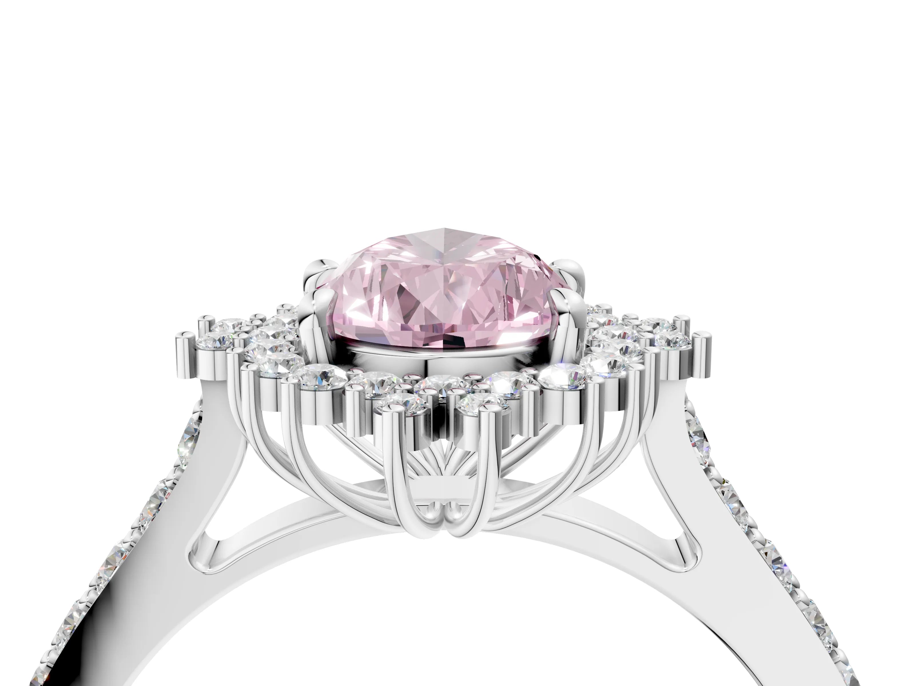 White gold Fancy Pink Pear Cut Cut Diamond Sunburst Halo Engagement Ring with Pavé Band_16